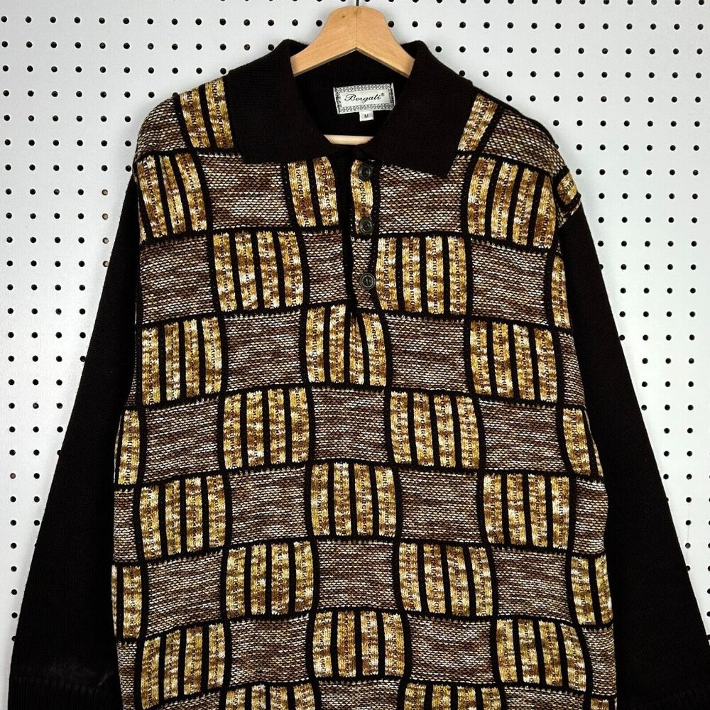 Bergati Brown Coogi Style Knit Sweater Medium 90s Hip Brown Grandpa Streetwear‎